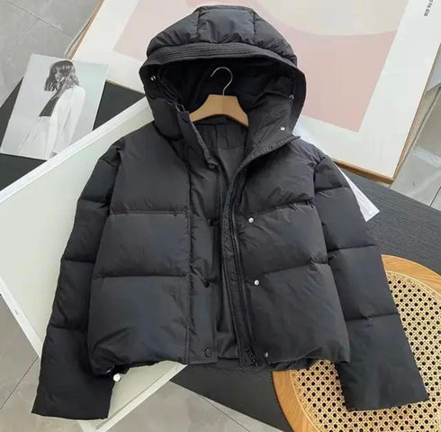 Winter Solid Color Hooded Puffer Jackets
